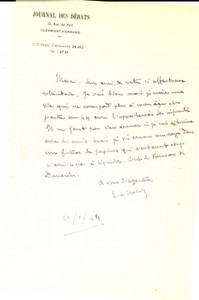 Autografo originale 1944 PARIS JOURNAL DES DEBATS Etienne BANDY DE NALECHE silenzioso con gli amici 1