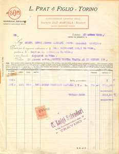Documento originale, autentico 1930 TORINO PRAT e FIGLIO Concessionari Generali OLD MARSALA Fattura commerciale 1