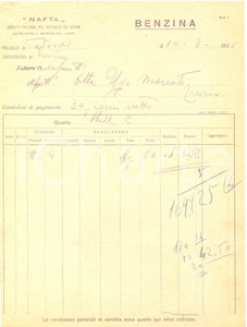 Documento originale, autentico 1925 TREVISO NAFTA SocietÃ  Italiana pel petrolio ed affini Fattura commerciale 1