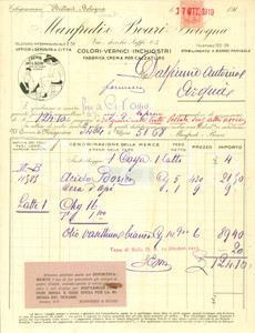 Documento originale, autentico 1919 BOLOGNA Colori vernici MANFREDI & BOARI Crema WILSON per scarpe Fattura 1