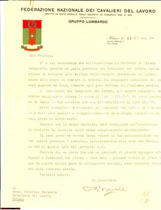 Documento originale, autentico 1942 MILANO bombardamenti Onori ad Augusto Da Rios 1