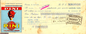 Oggetto da collezione cartaceo 1946 PINI FIRENZE Vermutte alla crema CAMBIALE 1