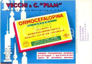 Materiale pubblicitario d’epoca 1959 Ormocefalopina  Vecchi e C. Piam  Genova Cartoncino pubblicitario 1