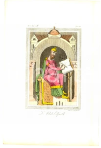 Stampa, bozzetto originale 1830 L abate ELFUARTH Incisone GIARRE  e STANGHI Colorata a mano 1