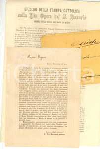 Materiale pubblicitario d’epoca 1885 RIMINI Chiesa dei SERVI Offerte per Messe B. V. DEL ROSARIO Lettera 1