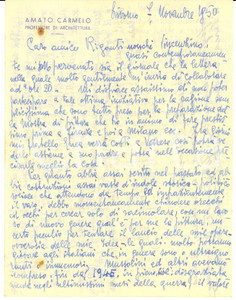 Autografo originale 1950 LIVORNO Arch. Carmelo AMATO Pestiamo i piedi in un immenso merdaio AUTOGR. 1