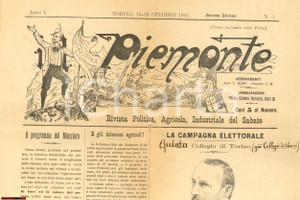 Giornale, rivista storica 1892 Piemonte  Rivista politica, agricola, industriale del sabato 1