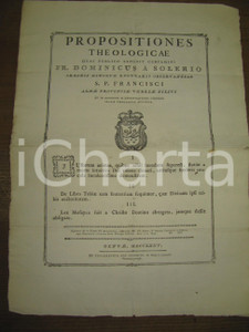 Documento originale, autentico 1775 GENOVA Discussione pubblica tesi Francescano Domenico SOLERI Manifesto 1