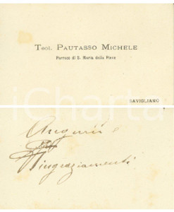 Autografo originale 1890 ca SAVIGLIANO CN Biglietto da visita Michele PAUTASSO teologo Autografo 1