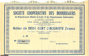 Oggetto da collezione cartaceo 1920 TOURS (FR) Action SociÃ©tÃ© CoopÃ©rative BOURRELIERS 1