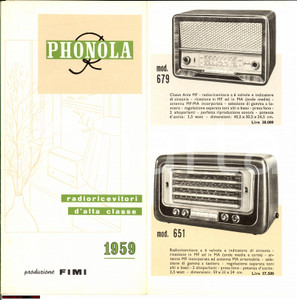 Materiale pubblicitario d’epoca 1959 FIMI MILANO Radioricevitori PHONOLA pieghevole 1