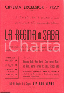 Oggetto da collezione cartaceo 1953 PRAY BIELLA Film La Regina di SABA al Cinema EXCELSIOR Volantino 1
