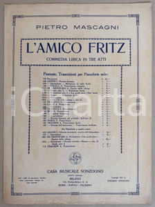 Oggetto da collezione cartaceo 1891 SUARDON - MASCAGNI L'amico Fritz - Commedia lirica in tre atti *Spartito 1