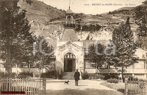 Cartolina originale da collezione 1910 circa BRIDE LES-BAINS Ingresso casino ANIMATA FP 1