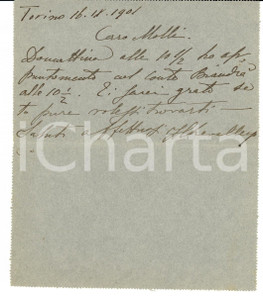 Autografo originale 1901 TORINO Giovanni CHEVALLEY incontra Massimo BIANDRA  DI REAGLIE 1
