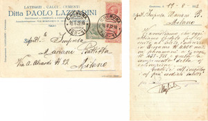 Cartolina originale da collezione 1922 CREMONA Laterizi calci cementi Paolo LAZZARINI Spedizione mattoni FP VG 1