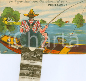 Cartolina originale da collezione 1940 ca PONTAUMUR (F) Cartolina ILLUSTRATA 10 vedutine dal deretano 1