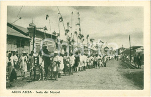 Cartolina originale da collezione 1935 ca ADDIS ABEBA (ETIOPIA) Corteo in armi per festa MASCAL *Cartolina FP NV 1
