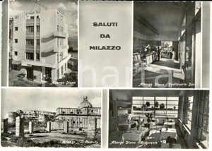 Cartolina originale da collezione 1956 MILAZZO ME Vedutine dell  Albergo Diana e Castello Cartolina FG VG 1