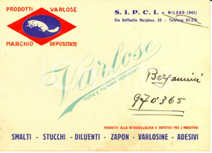 Materiale pubblicitario d’epoca 1950 ca MILANO VARLOSE prodotti industriali *Cartoncino pubblicitario 1