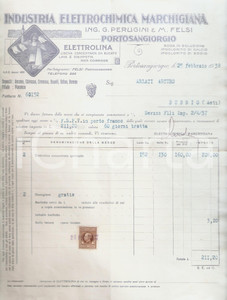 Documento originale, autentico 1938 PORTO SAN GIORGIO Industria Elettrochimica Marchigiana ELETTROLINA Fattura 1
