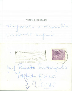 Autografo originale 1970 PADOVA Biglietto di auguri prof. Antonio ROSTAGNI fisico *Autografo 1