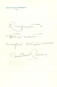 Autografo originale 1953 ROMA Senatore Antonio ROMANO ricambia auguri nuovo anno *Lettera AUTOGRAFA 1