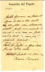 Autografo originale 1920 ca TORINO Bianca PEDRAZZI assiste il marito indisposto *AUTOGRAFO 1