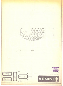 Materiale pubblicitario d’epoca 1960 circa MURANO - VENEZIA VENINI Vetrai Disegno Lampada *Copia Eliografica 1