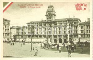 Cartolina originale da collezione 1920 TRIESTE NUOVA ITALIA REDENTA - Piazza Grande ANIMATA *Cartolina FP NV 1