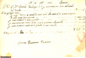 Manoscritto, lettera originale 1781 BRESCIA Conto del vetriaro vetraio 1