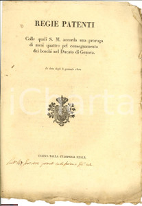 Documento originale, autentico 1822 TORINO proroga consegna boschi cedui Ducato GENOVA 1