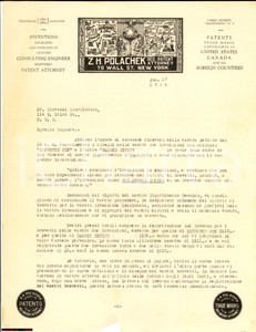 Manoscritto, lettera originale 1926 NY Z.H.POLACHEK Trade marks Giovanni GIURGOVICH LETTERA 1