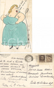 Cartolina originale da collezione 1942 WW2 SATIRA ILLUSTRATORI DISEGNATA MANO PM47 FG VG 1