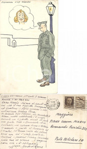 Cartolina originale da collezione 1942 WW2 SATIRA ILLUSTRATORI DISEGNATA MANO PM10 FG VG 1