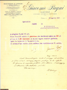 Documento originale, autentico 1922 MORTARA (PV) Giacomo PUGNI fornitura pietrisco 1