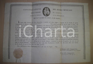Documento originale, autentico 1833 GENOVA Congreg. RITIRO MENSUALE marchesa INVREA 1
