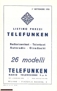 Materiale pubblicitario d’epoca 1955 MILANO Listino prezzi televisori TELEFUNKEN 1