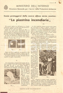 Documento originale, autentico 1941 WW2 ANTIAEREA Proteggersi dalla piastrina INCENDIARIA Volantino 1