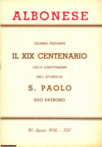 Oggetto da collezione cartaceo 1936 ALBONESE PV XIX centenario conversione SAN PAOLO 1