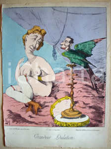 Stampa, bozzetto originale 1871 Caricatura GRANDEUR ADULATION Illustratore STICK 1