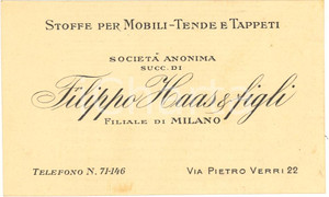 Oggetto da collezione cartaceo 1930 circa MILANO Via Verri 22 Tende e tappeti Filippo HAAS & figli 1