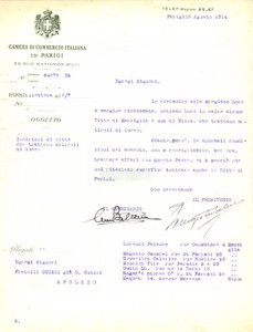 Documento originale, autentico 1914 MARSIGLIA F Ditte specializzate articoli lusso Camera Commercio Italiana 1