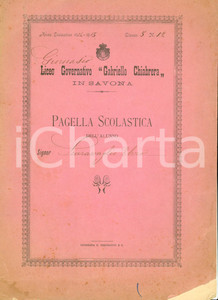 Oggetto da collezione cartaceo 1915 SAVONA Pagella Elvio SCARAVAGLIO Ginn. CHIABRERA 1