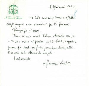 Autografo originale 1990 VIGEVANO PV Onomastico vescovo Giovanni LOCATELLI Autografo 1