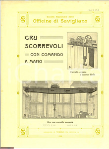 Documento originale, autentico 1915 Officine SAVIGLIANO CN Gru scorrevoli Volantino 1