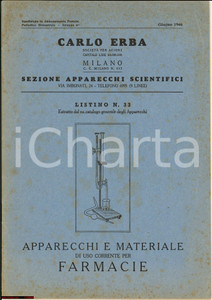 Materiale pubblicitario d’epoca 1946 MILANO Listino apparecchi scientifici Carlo ERBA 1