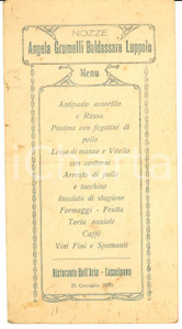 Oggetto da collezione cartaceo 1930 CASSOLNOVO PV Menu ristorante BELL ARIA Nozze GRUMELLI  LUPPOLO 1