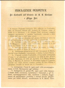 Documento originale, autentico 1880 ESTE PD Indulgenze perpetue a confratelli SS. GEROLAMO E FILIPPO NERI 1