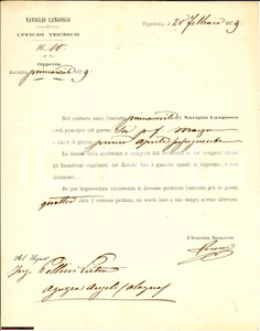 Manoscritto, lettera originale 1879 VIGEVANO PV Asciutta primaverile Naviglio LANGOSCO 1